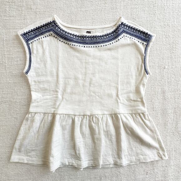 NWOT Tea Collection Embroidered White Peplum Top 10 - Picture 1 of 4
